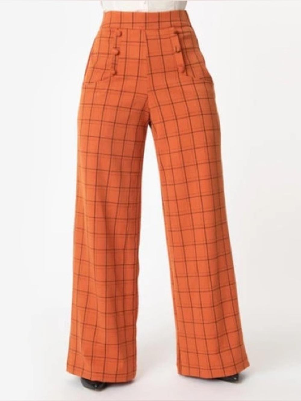 Unique Vintage 1940s Orange Windowpane High Waist Ginger Pants small Euc